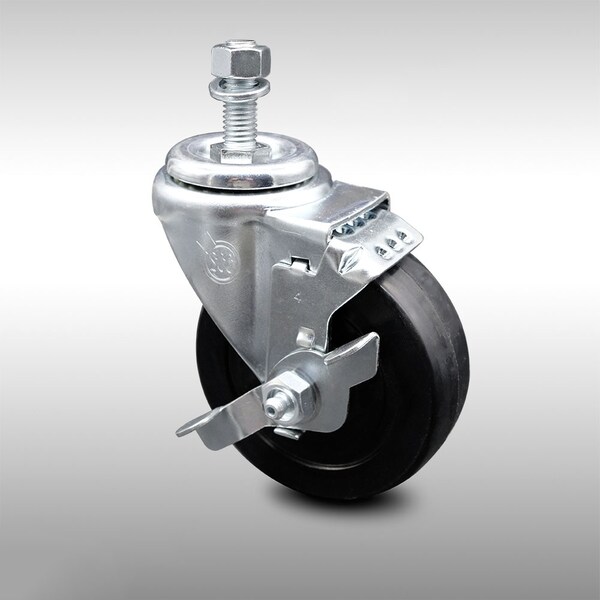 4 Inch SS Soft Rubber Wheel Swivel 1/2 Inch Threaded Stem Caster with Brake SCC